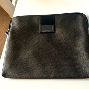 Bvlgari Womens Coated Canvas Zip Around Pouch Clutch Handbag Gray Black